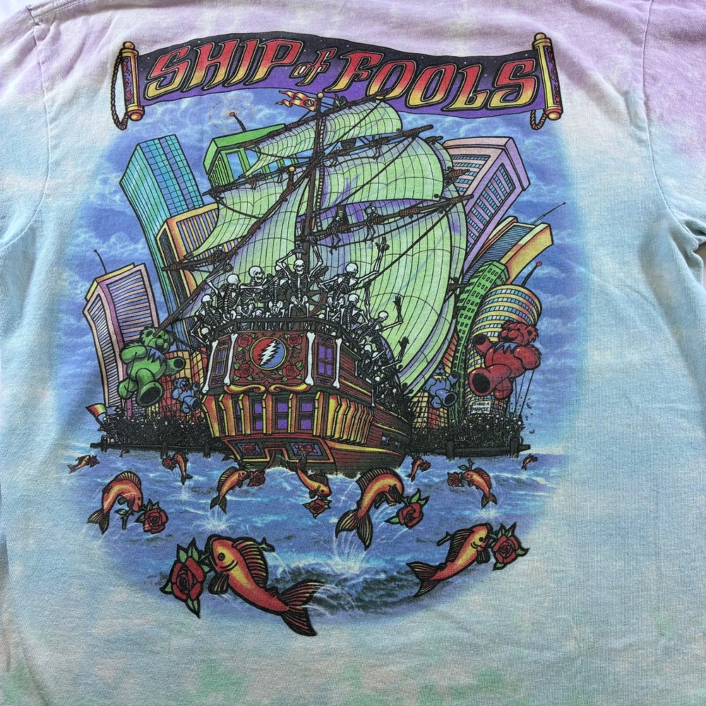 VTG 2001 Grateful Dead Ship of Fools Tie Dye Shirt Liquid Blue Distressed Large - Picture 8 of 8